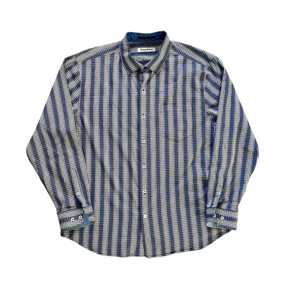 Tommy Bahama Silk Blend Plaid Long Sleeve Button Down Shirt Men’s Large